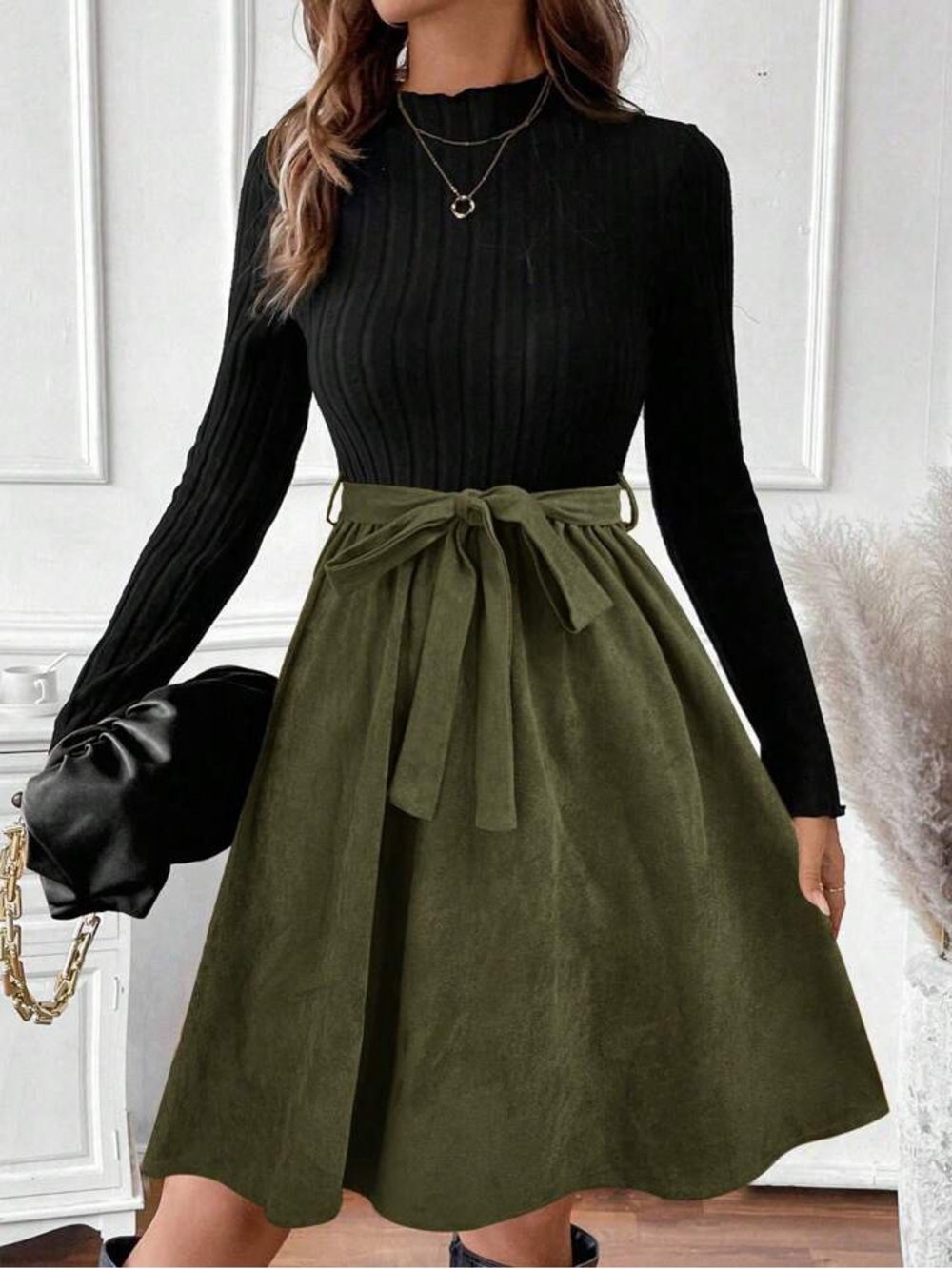 SHEIN Olive Green Tie-Waist Circle Skirt